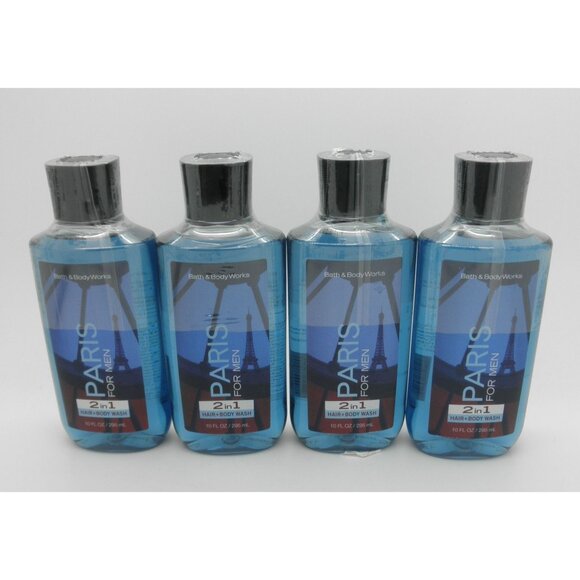 BATH & BODY WORKS 2-in-1 Hair + Body Wash PARIS FOR MEN 10 oz ea - LOT OF 4